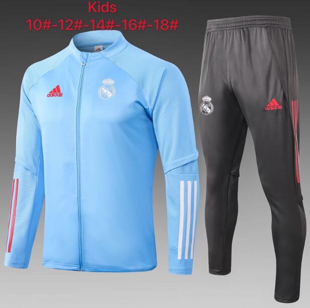 Kids Real Madrid Blue Training Kits Youth Jacket with Pants 2020/21